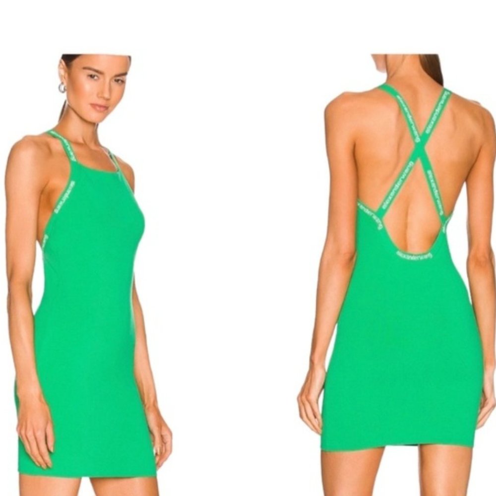 T By Alexander Wang Bodycon Tank Dress in Neon Kelly Green Sz Large